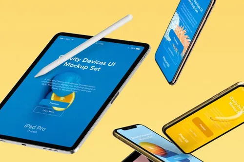 漂浮的UI设备样机 Gravity Psd Devices UI Mockup Set v4