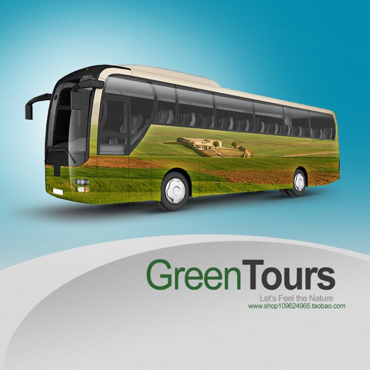 公交车车身广告贴图样机Bus Mockup