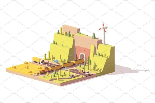 矢量户外隧道货运列车图标Vector low poly railroad crossing