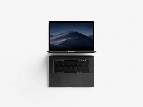 苹果笔记本电脑顶视图场景展示模版 Modern Top View MacBook Pro Mockup