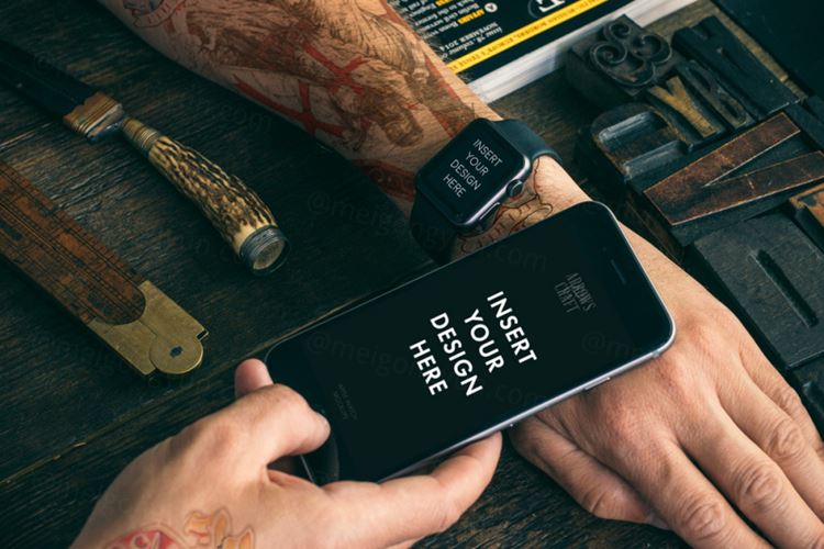 苹果产品实体模型PSD贴图模板2 Hip Apple Watch Mockups