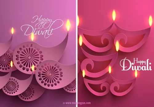 排灯节剪纸风格矢量元素 Diwali Vector