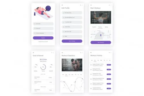 健身和健身APP UI设计模板(AI,PSD,SKETCH,XD,FI