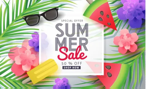 夏日元素促销矢量海报Summer sale background layout for banners