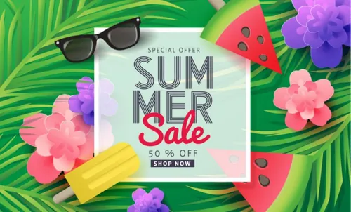 夏日元素促销矢量海报Summer sale background layout for banner