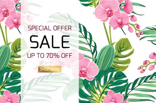 热带花卉鲜花背景促销矢量海报Exotic pink orchid phalaenopsis