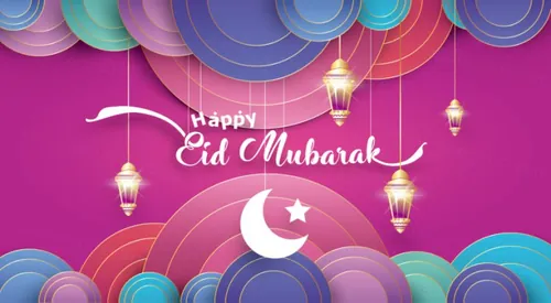 立体折纸效果月光舞台矢量海报Eid Mubarak greeting Card Illustration