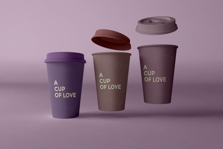 杯盖漂浮的咖啡杯纸杯品牌设计提案样机模板 Close up on coffee cups mockup