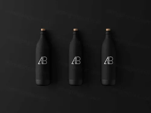 哑光黑色瓶子包装设计贴图样机模版 Matte Black Bottle Mockup