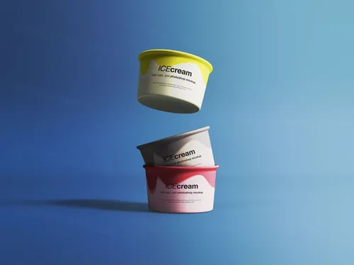冰淇淋杯外观设计叠放悬浮视图样机Ice Cream Cups Mockup