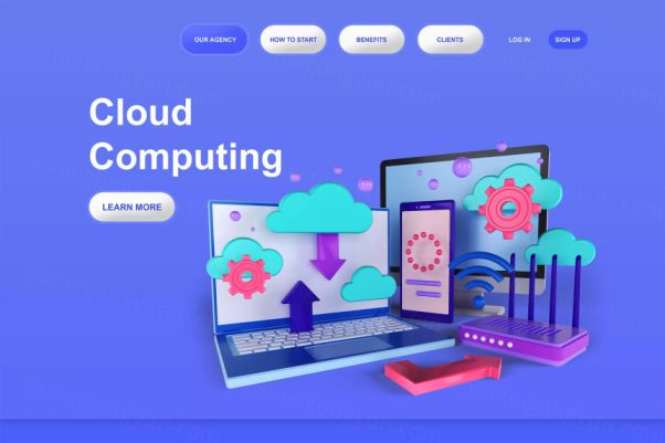云计算3D插图着陆页模板（PSD）
