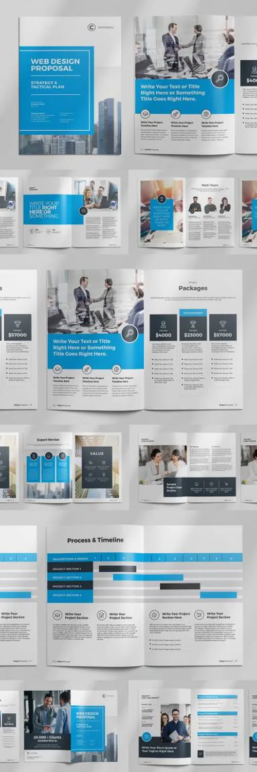 ps indesign-indesign排版模板蓝色主题商业提案企业公司简介手册