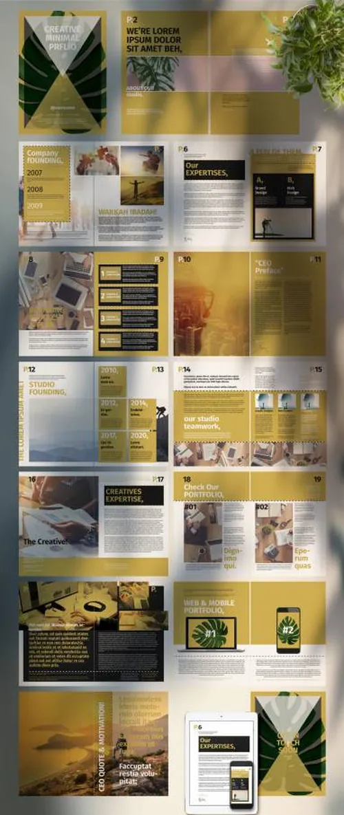 pdf indesign-indesign排版模板棕褐色主题作品集小册子杂志设计