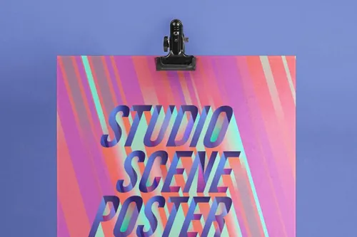 摄影棚三脚架上的海报样机 Studio Psd Poster Mockup Scene