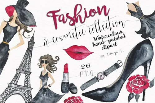 时尚化妆主题水彩素材套装 Fashion Cosmetic