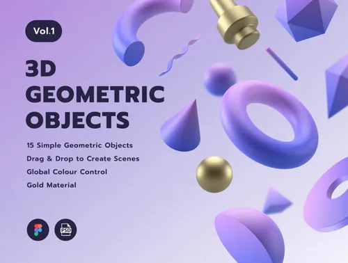 15个高分辨率3D渲染渐变基本几何形状素材 3D Geome