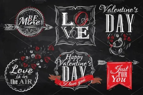 浪漫手绘情人节专题粉笔插画合集 Set Valentine’