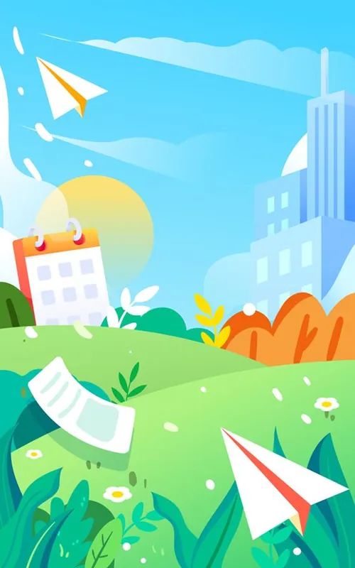 毕业季学校草地场景EPS矢量插画素材