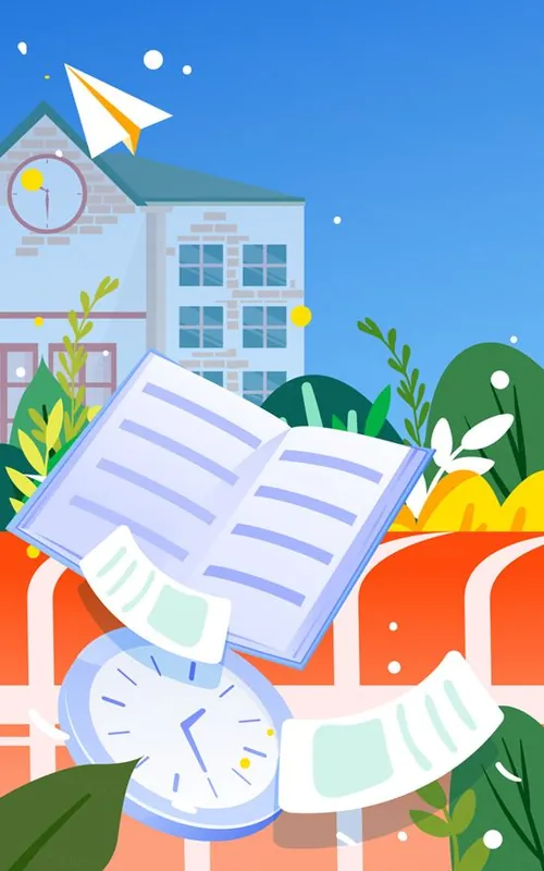 毕业季学校夜晚书本时间场景EPS矢量插画素材