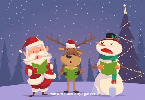 圣诞老人驯鹿雪人卡通矢量图Reindeer