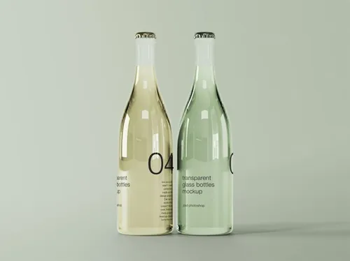半透明玻璃瓶果汁饮料包装设计贴图展示样机PSD模板 Tran