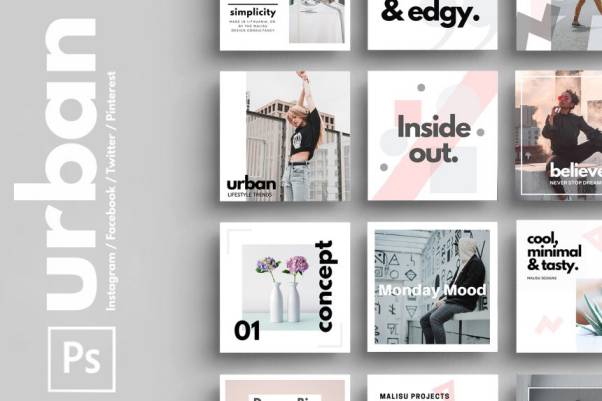 摄影爱好者时尚博主Ins城市都市风格社交媒体版式PSD模板 Urban Soci