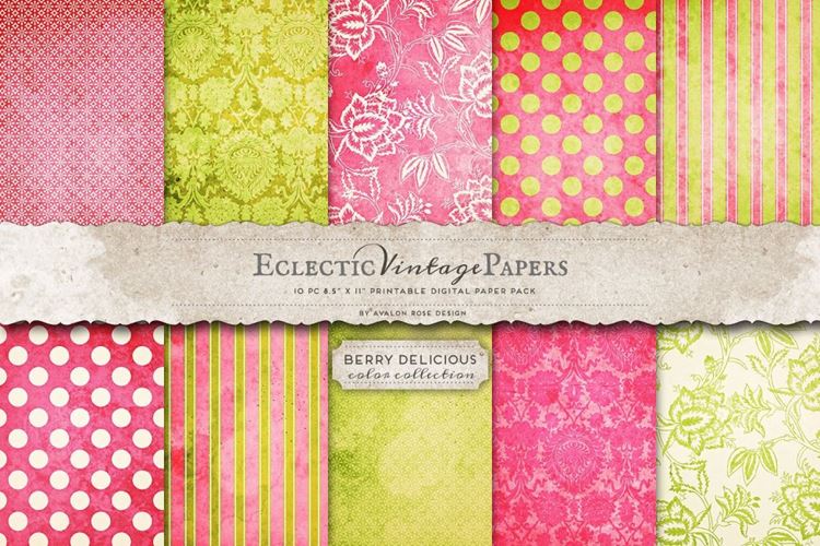 手绘图案复古纹理无缝背景Printable Papers - Berry Delicious