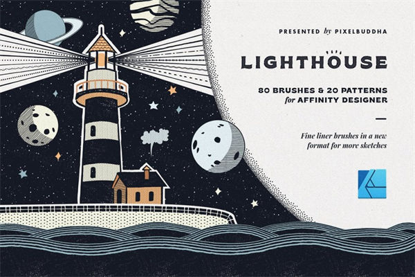 可爱涂鸦灯塔海浪记号笔钢笔铅笔墨水笔刷素材 Lighthouse Li