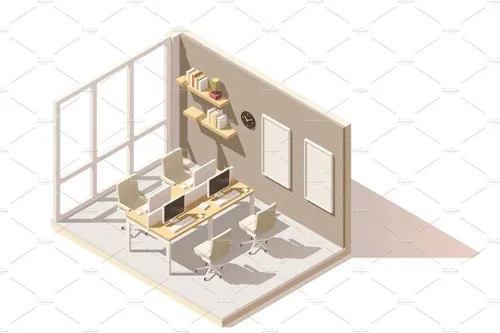 Vector isometric low poly office room