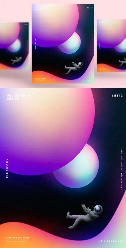 蒸汽波太空星球渐变炫酷海报PSD模板Steam wave tapered Poster