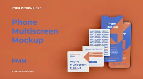 高质量手机多屏卡片式界面UI展示APP设计提案样机PSD模板