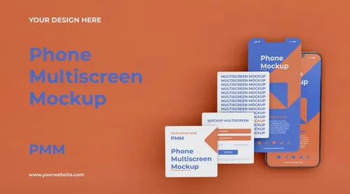 高质量手机多屏卡片式界面UI展示APP设计提案样机PSD模板素材