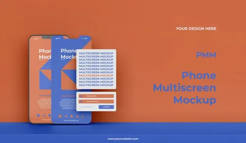 高质量手机多屏卡片式界面UI展示APP设计提案样机PSD模板素材