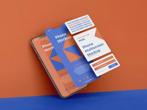 高质量手机多屏卡片式界面UI展示APP设计提案样机PSD模板