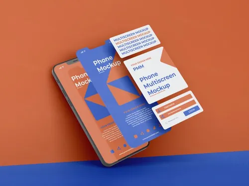 高质量手机多屏卡片式界面UI展示APP设计提案样机PSD模板素材