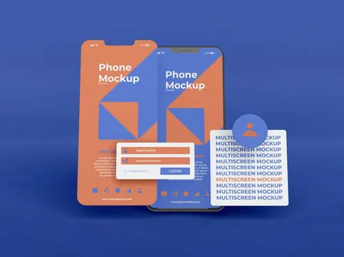 高质量手机多屏卡片式界面UI展示APP设计提案样机PSD模板