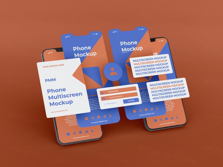 高质量手机多屏卡片式界面UI展示APP设计提案样机PSD模板