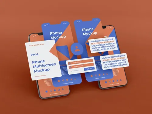 高质量手机多屏卡片式界面UI展示APP设计提案样机PSD模板