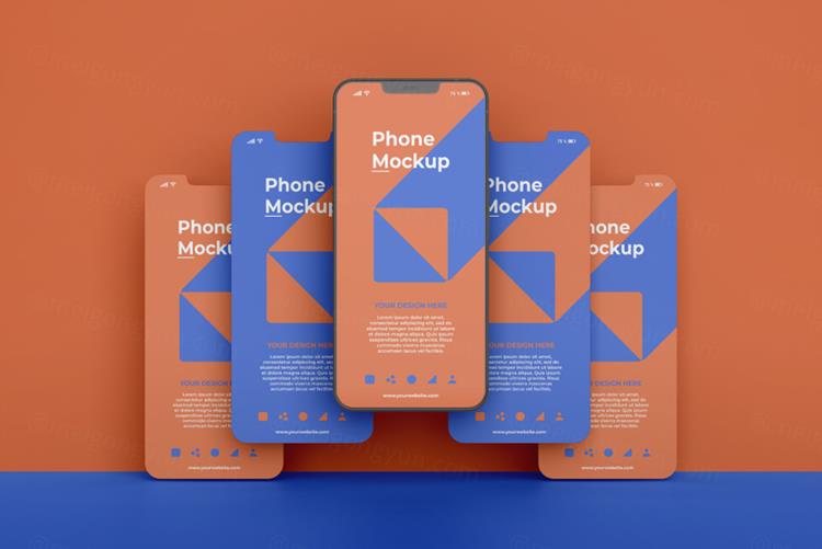 高质量手机多屏卡片式界面UI展示APP设计提案样机PSD模板