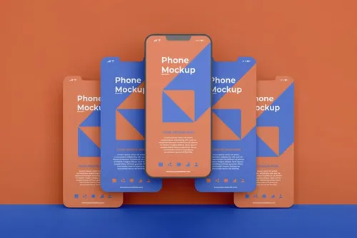 高质量手机多屏卡片式界面UI展示APP设计提案样机PSD模板