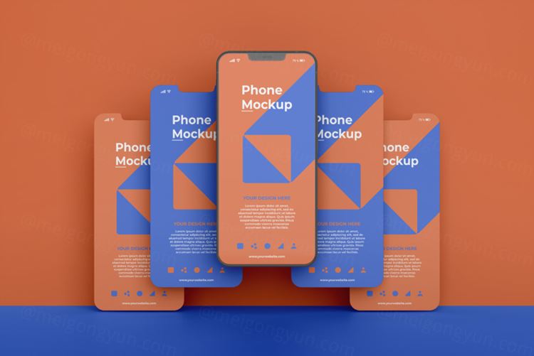 高质量手机多屏卡片式界面UI展示APP设计提案样机PSD模板素材