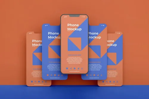 高质量手机多屏卡片式界面UI展示APP设计提案样机PSD模板素材