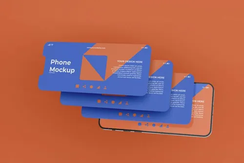 高质量手机多屏卡片式界面UI展示APP设计提案样机PSD模板