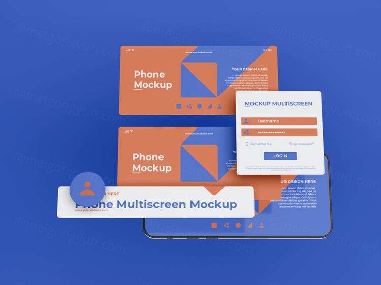 高质量手机多屏卡片式界面UI展示APP设计提案样机PSD模板