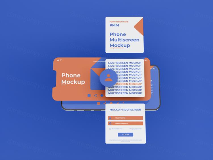 高质量手机多屏卡片式界面UI展示APP设计提案样机PSD模板