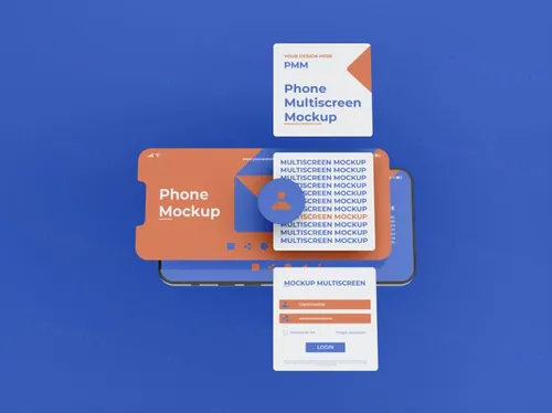 高质量手机多屏卡片式界面UI展示APP设计提案样机PSD模板素材