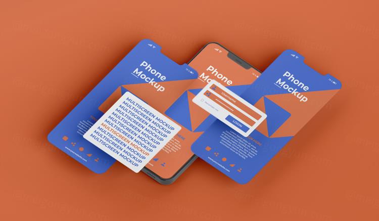 高质量手机多屏卡片式界面UI展示APP设计提案样机PSD模板