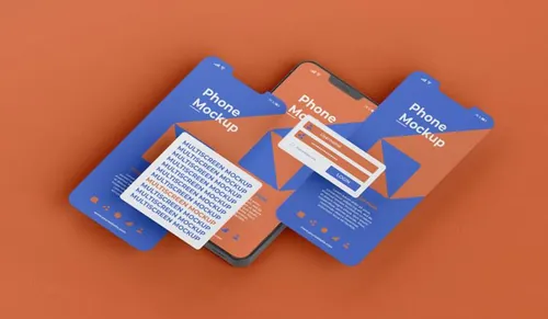 高质量手机多屏卡片式界面UI展示APP设计提案样机PSD模板