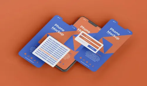 高质量手机多屏卡片式界面UI展示APP设计提案样机PSD模板素材