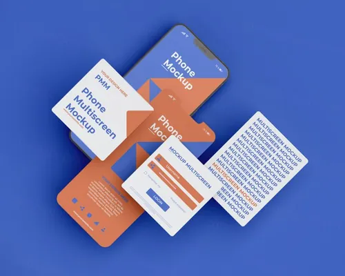 高质量手机多屏卡片式界面UI展示APP设计提案样机PSD模板素材